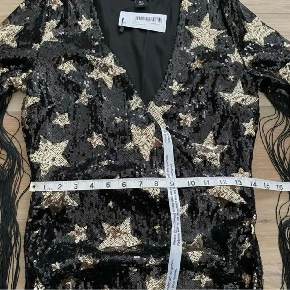Nasty Gal Star Sequin Plunge Neck Fringe Dress 6 - Picture 5 of 10